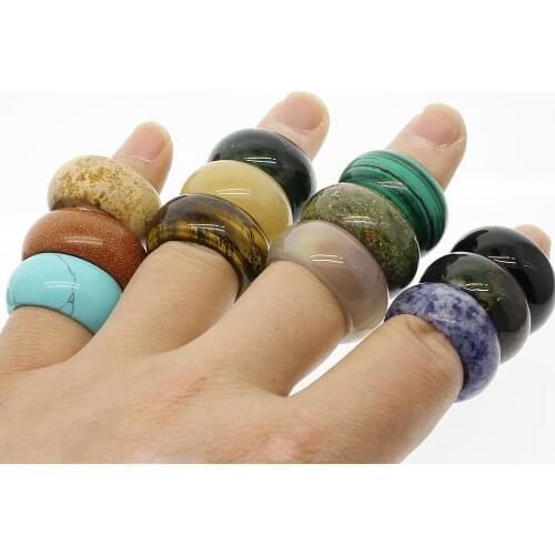 Natural Semi-precious Stone Crystal Agates 20mm Attractive Unisex Ring Jewelry Texture Gemstone Individuality Rings