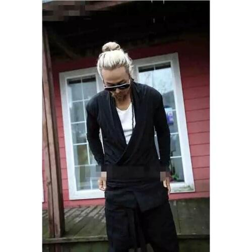 Korean ultra thin irregular cross trend cardigan spring, summer and autumn versatile top teenagers wear a variety of t-shirt men