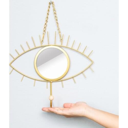 Nordic Style Creative Eye Shape Gold Makeup Mirror Simple Iron Jewelry Hook Home Decoration Accessories Wall Hanging Ornaments