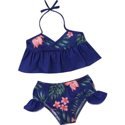 Toddler Baby Kids Girls Swimsuit Slip Floral Print Beach Two-piece Swimwear Sets Kids Swimwear For Girls Bimba Детские Костюмы