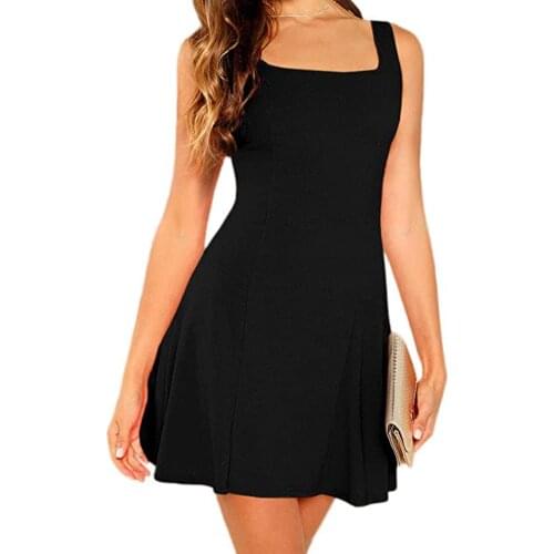 Summer sexy casual tank dress Backless sleeveless square collar swing mini short dress Femme 2021 night club party vestidos