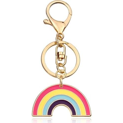 Cute rainbow keychians keyrings car key holder bag charm