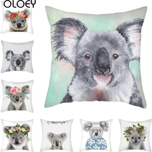 Cute Koala Pattern Cushion Cover Cartoon Animal Polyester Throw Pillow Cover for Sofa Car Home Chair Decor 45x45cm