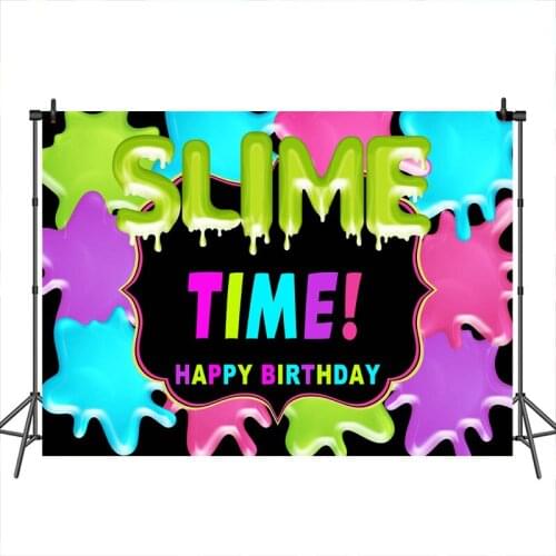 Mocsicka Happy birthday Slime time background Birthday Party Celebration Photography Customizable Backdrop for Photo Studio