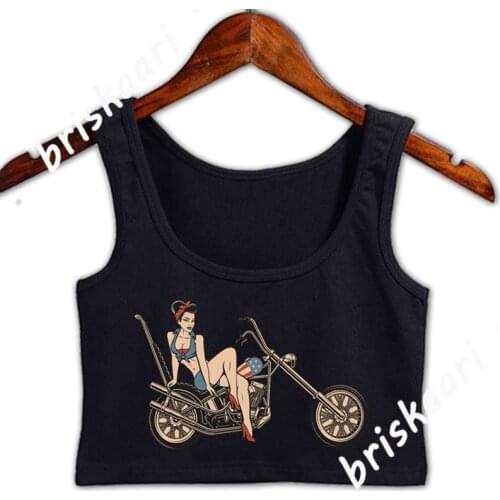 Motorcyclist Motorcycle Tool Rocker Skull Crop Top Women For Girls Graphic Pictures Summer Crew Neck Tops Sexy Anti-Wrinkle Vest