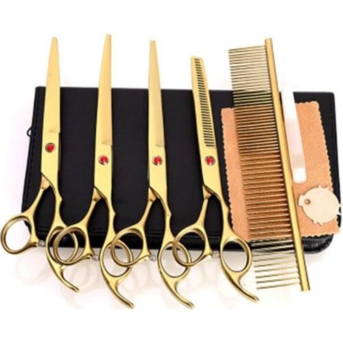 7 Inches Dog Grooming Scissors Set, Stainless Steel Straight, Upward Curved, Downward Curved, Thinning Blending Shears for Pets