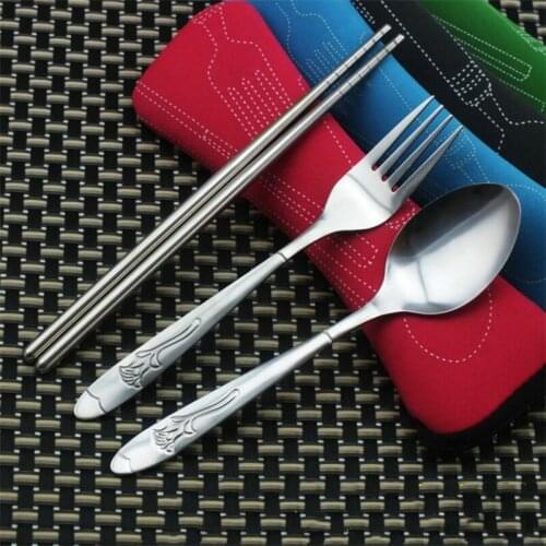 Stainless Steel Golden Cutlery Set Silver Luxury Dinnerware Set Kitchen Cutlery Mirror Polishing Fork Spoons Chopsticks Set 3Pcs