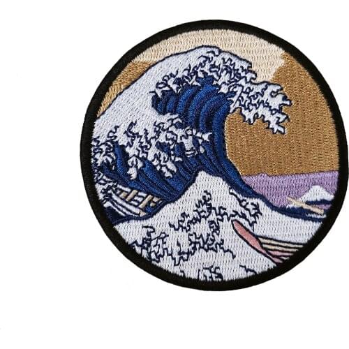 The Great Wave Embroidery Patches for Clothing Japanese Culture Katsushika Hokusai Iron on Applique for Jackets Free Shipping