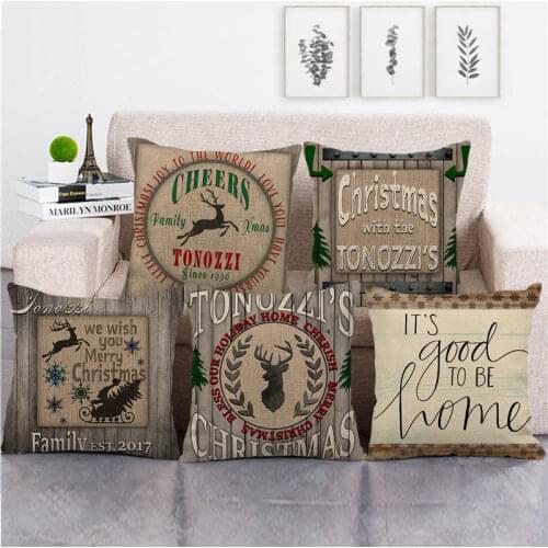 Wholesale pillowcase wooden deer christmas cushion cover linen/cotton sofa pillow cover decorative pillows