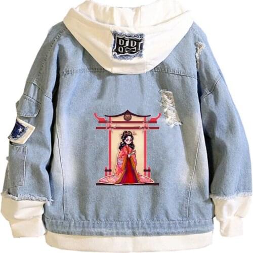 Anime hinamatsuri Coat Teens cowboy Cosplay Jacket Men Women Casual Denim Hooded Loose coat Cartoon Hooded