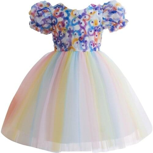 Newborn Baby Girls Baptism Dress Flower Girls Prom Clothes Birthday Infant Christening Ball Gowns Little Girl Rainbow Dress