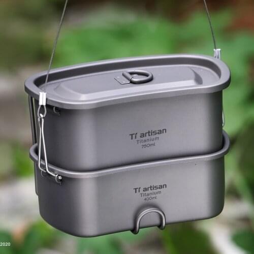 EDC Pure Titanium Cookware Pot Bowl 2 In 1 Camping Canteen Lunch Portable Boxes Picnic Hiking Cooking Outdoor Tools