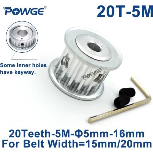 POWGE 20 Teeth HTD 5M Synchronous Timing Pulley Keyway Bore 8/10/12/12.7/14/15/16/17mm for Width 15/20mm HTD5M 20T 20Teeth