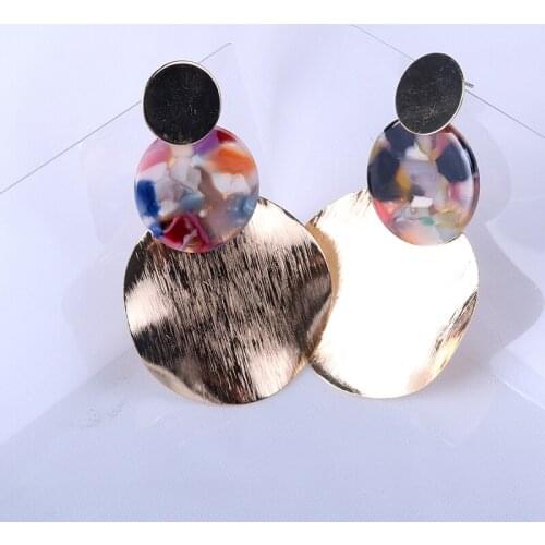 Simple Popular Three Round Metal Acrylic Earrings Exaggerated Acetic Acid Plate Geometric Irregular Long Earrings