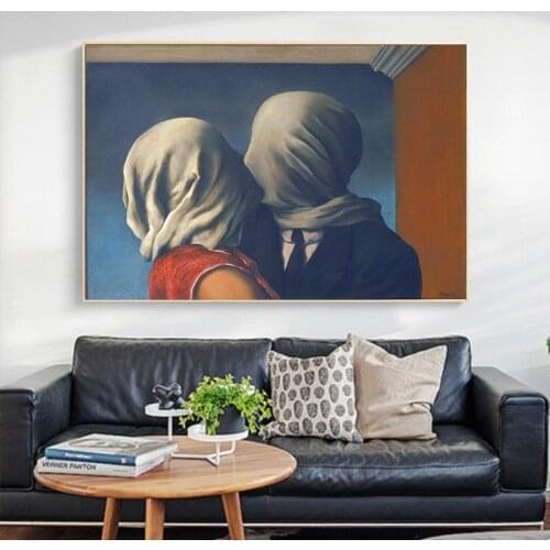 Rene Magritte Famous Painting The Lovers Oil Painting on Canvas Posters and Prints Wall Art Pictures for Living Room Frameless