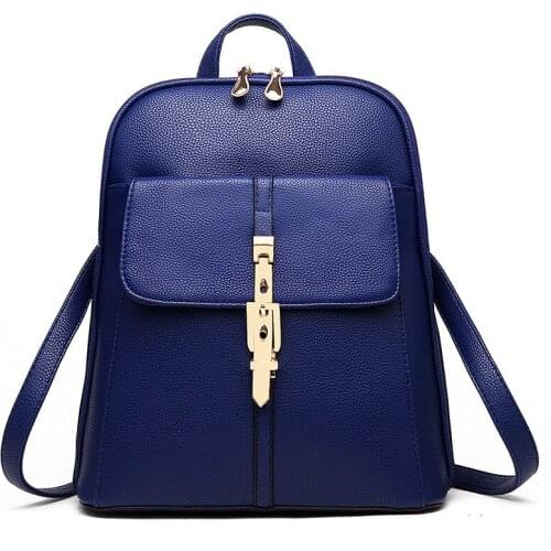 Casual patent pu leather women bag backpack solid school bags for women 2021 preppy leisure students buckle backpacks Mochila