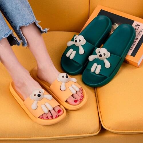 Women Men Beach Slides Summer Slippers Cartoon Bear Home Outside Thick Sole Sandals Boys Girls Ladies Lovers Shoes Flip Flops