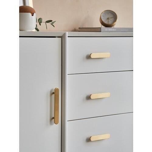 Nordic Luxury Brass Door Handle Modern Simple Wardrobe Cabinet Drawer Golden Flat Fillet Cabinet Copper Handle