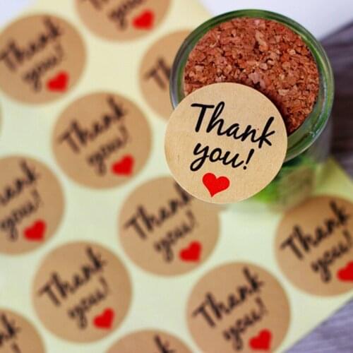 Kraft thank you Seal Label Sticker,gift Stickers "with Red heart printing"600pcs/lot