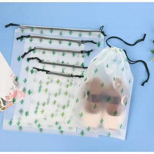 50Pcs/Lot Cactus Drawstring Storage Bag Clothes Sorting Sundries Water-Proof Travel Packing Plastic Bags Underwear Shoes Pouches