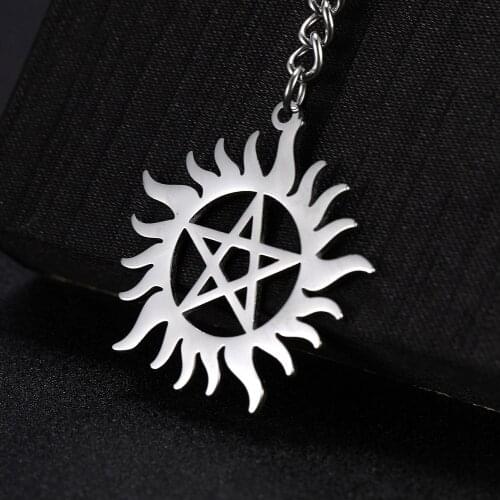 Supernatural Dean Anti-Possession Symbol Pentagram Keychain Dean Sun Pendant Holder Ring Unisex Pentagram Metal Keychains