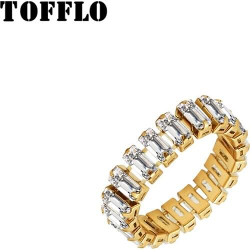 TOFFLO Stainless Steel Jewelry Two Claw Zircon Ring Womens Fashion 18 K Gold Colour Fashion Ring BSA224