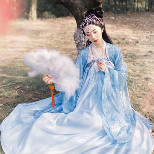 Tang Dynasty Ancient Costume Fairy Dress Hanfu Suit Vintage Cosplay Clothes Traditional National Embroidery Hanfu Dress DWY2803