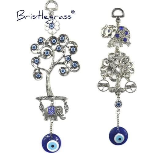 BRISTLEGRASS Turkish Blue Evil Eye Elephant Wishing Tree Amulet Lucky Charm Wall Hanging Pendant Pendulum Blessing Protect Decor