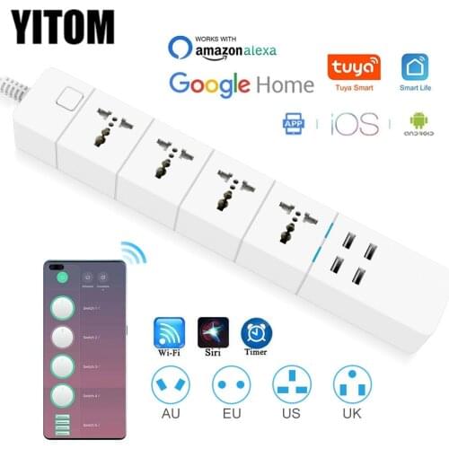 WIFI Smart power strip Universal 1.8/M/3.0M/5.0M with alexa googlehome multi plug 4 AC Socket 4 USB voice contro UK/EU/US/AU