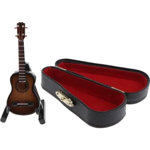 1/12 Scale Miniature Musical Instrument Wooden Guitar Model with Stand for Doll House Music Room or Fairy Garden Decoration