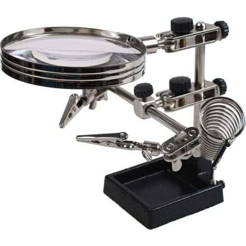 4X Helping Hand Magnifier Desktop Magnifying Glass Tool with Welding Soldering Stand Cast Iron Base Adjustable Crocodile Holding