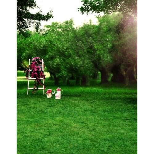 5x7ft Pink Flowers Lawn Green Tree Photography Backdrops Photo Props Studio Background