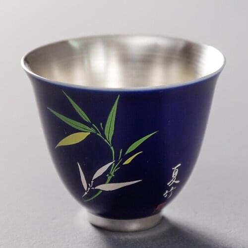 999 Silver Gilt Cup of Silver Merlin Bamboo And Chrysanthemum Tea Cup with Silver Cup Master Cup Teacup Kung Fu Tea Cup