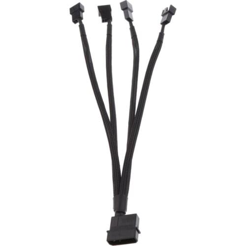 Computer Case Fan Power Y-Splitter Adapter Sleeved Cable 3/4 pin Line Black