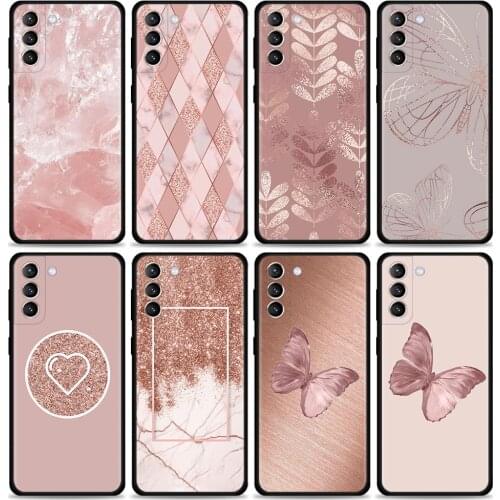 Mobilephone Case For Samsung S20 FE Caso Gold Pink Rose Glitter Hearts Guscio for Galaxy S21 Ultra S9 S10 Plus Lite S10e Shell