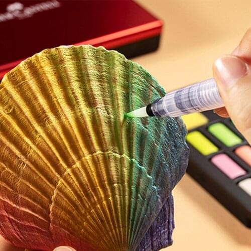 FABER CASTELL 24 Colors Metallic Solid Watercolor Paints With Brush Pen Textured Pearlescent Solid Glitter Acuarela Pigments