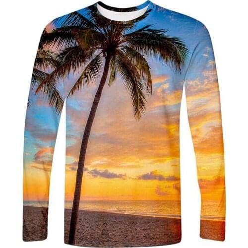 Hawaii Beach Sunset 3d T Shirts Costume Fashion Hip Hop Men Women T-shirt Tee Shirt Tops O-neck Long Sleeve Boys Girls T-shirts