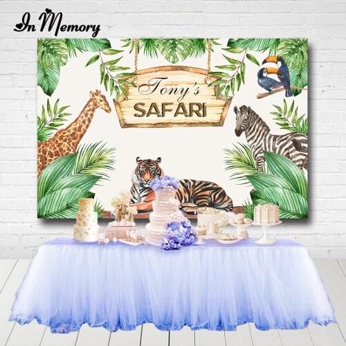 InMemory Tiger Giraffe Zebra Safari Backdrop Jungle Birthday Party Backgrounds For Photo Studio Cartoon Vinyl Polyester Custom
