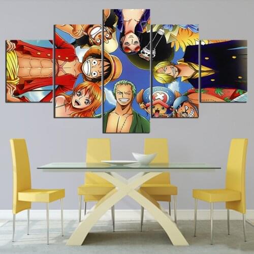 Canvas Painting Prints Home Decor 5 Pcs One Piece Characters Animation Luffy Straw Hat Pirates Wall Art Modular Pictures Posters