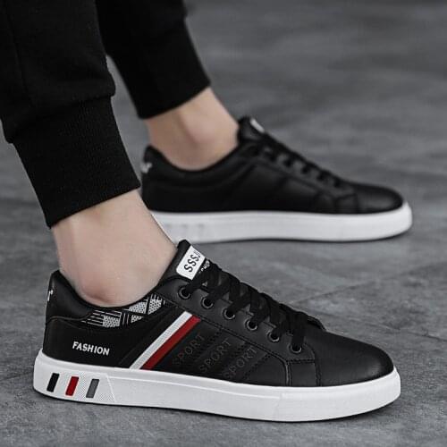 Black Men Shoes Spring Autumn Casual imitation leather Flat Shoes Lace-up Low Top Male Sneakers tenis masculino Breathable Shoes