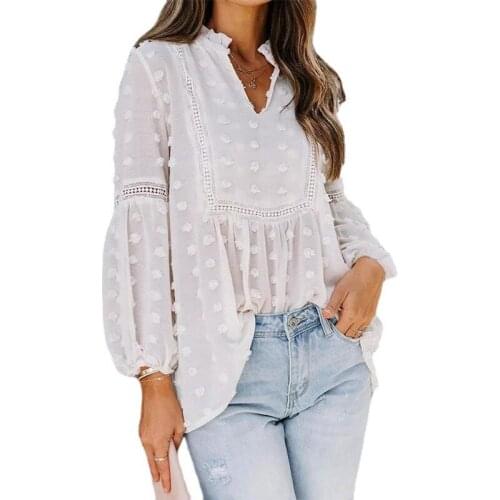 European Style Lace Blouse Woman Top Long Sleeve Spring V-neck Shirts Blusas De Mujer Blouse Women