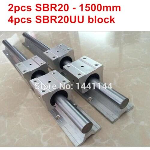 SBR20 linear guide rail: 2pcs SBR20 - 1500mm linear guide + 4pcs SBR20UU block for cnc parts