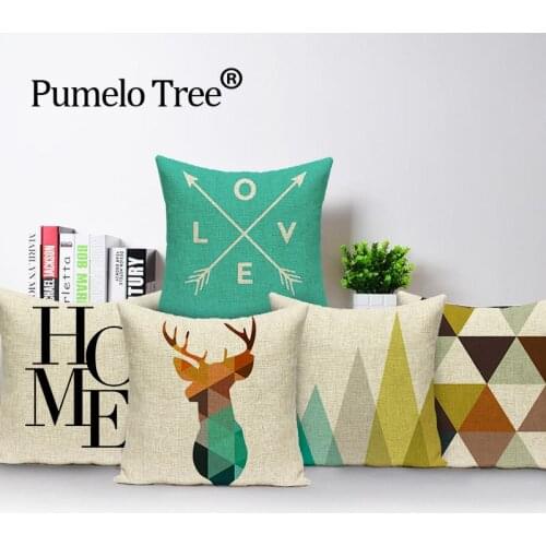 Nordic Geometric Cushion Covers Arrows Deer Elk Sofa Decorative Cushions Pillow Cover 45*45 Linen Beige Pillow Case funda cojín
