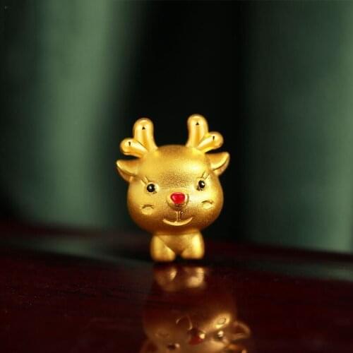 New 24K Yellow Gold Bracelet Women 3D 999 Gold Deer Bracelet