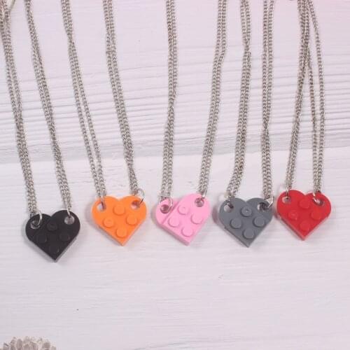 2PCS Building Brick Heart Necklace for Women Men Lego Elements Couple Valentines Gifts Punk Girlfriend Necklaces Beads Necklace