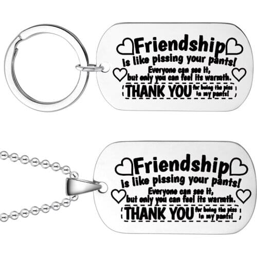 Custom Engraving Friendship Keychain Necklace Stainless Steel Necklace Women Men Long Chain Jewelry for Best Friend