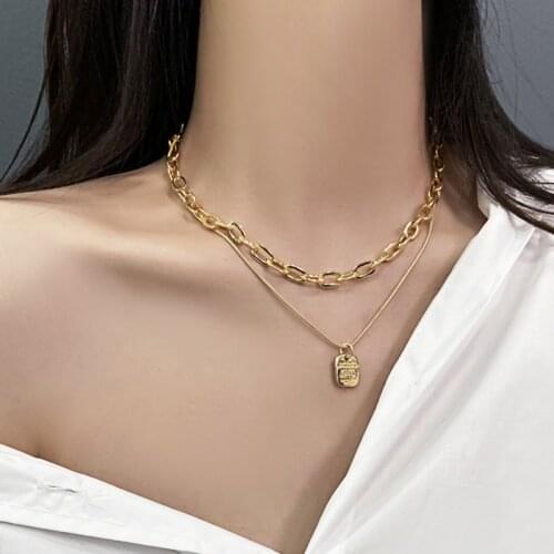 Square Coin Pendant Necklace for Women Vintage Multilayer Choker Irregular Snake Creativity Jewelry Silver 2021 New Fashion