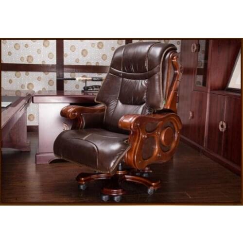 Luxurious solid wood chair office chair computer chair can lie on cowhide massage boss chair