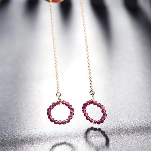 DAIMI Garnet Earrings Female Simple Valentines Day Gift for Girlfriend 14K Cover Gold Ear Cord