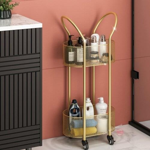 Nordic Luxurious Bathroom Non-fading Golden Shelf 2 layer FloorToilet Storage Racks Bathroom Organizer Waterproof storage basket